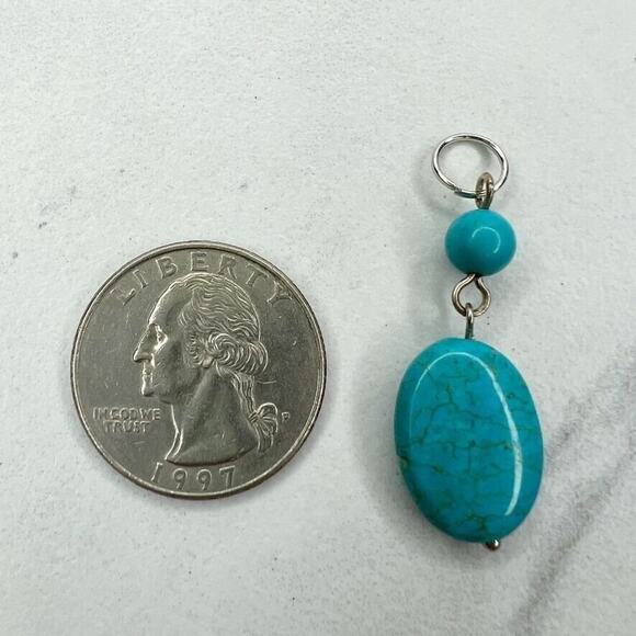 Silver Tone Faux Turquoise Beaded Upcycled Pendant - Picture 1 of 4